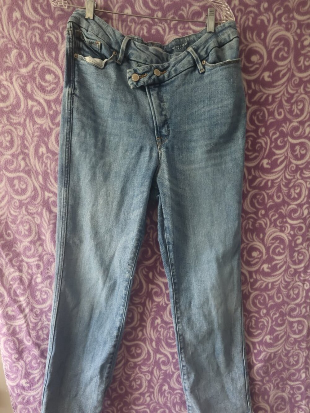 Good American good curve crossover waist jeans denim in light wash blue size 12